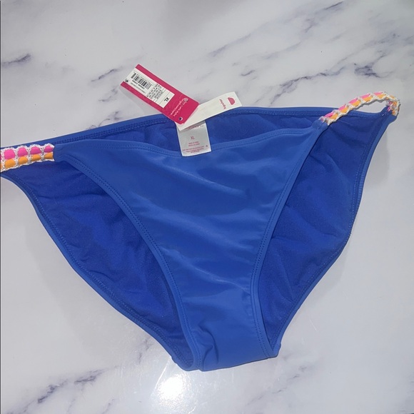 Xhilaration Blue Bikini Bottom with Pink and Orange Crochet Straps XL - Picture 1 of 7